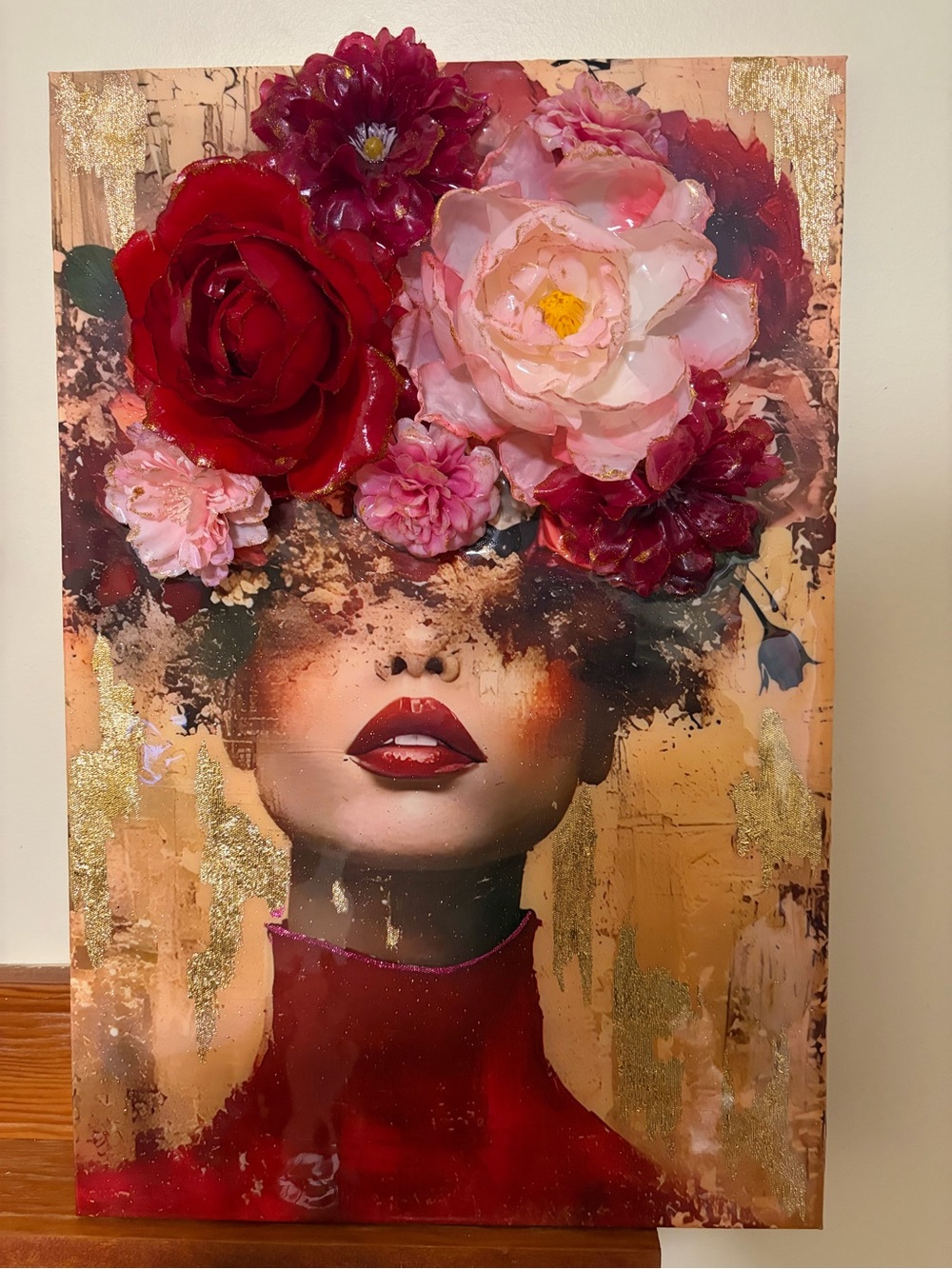 Floral Femme Canvas Art Print in Red and Pink
